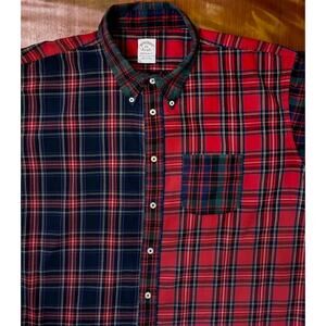 Brooks Brothers 2 Tone Plaid button Down Long Sleeve Shirt XXL Preppy Colorful